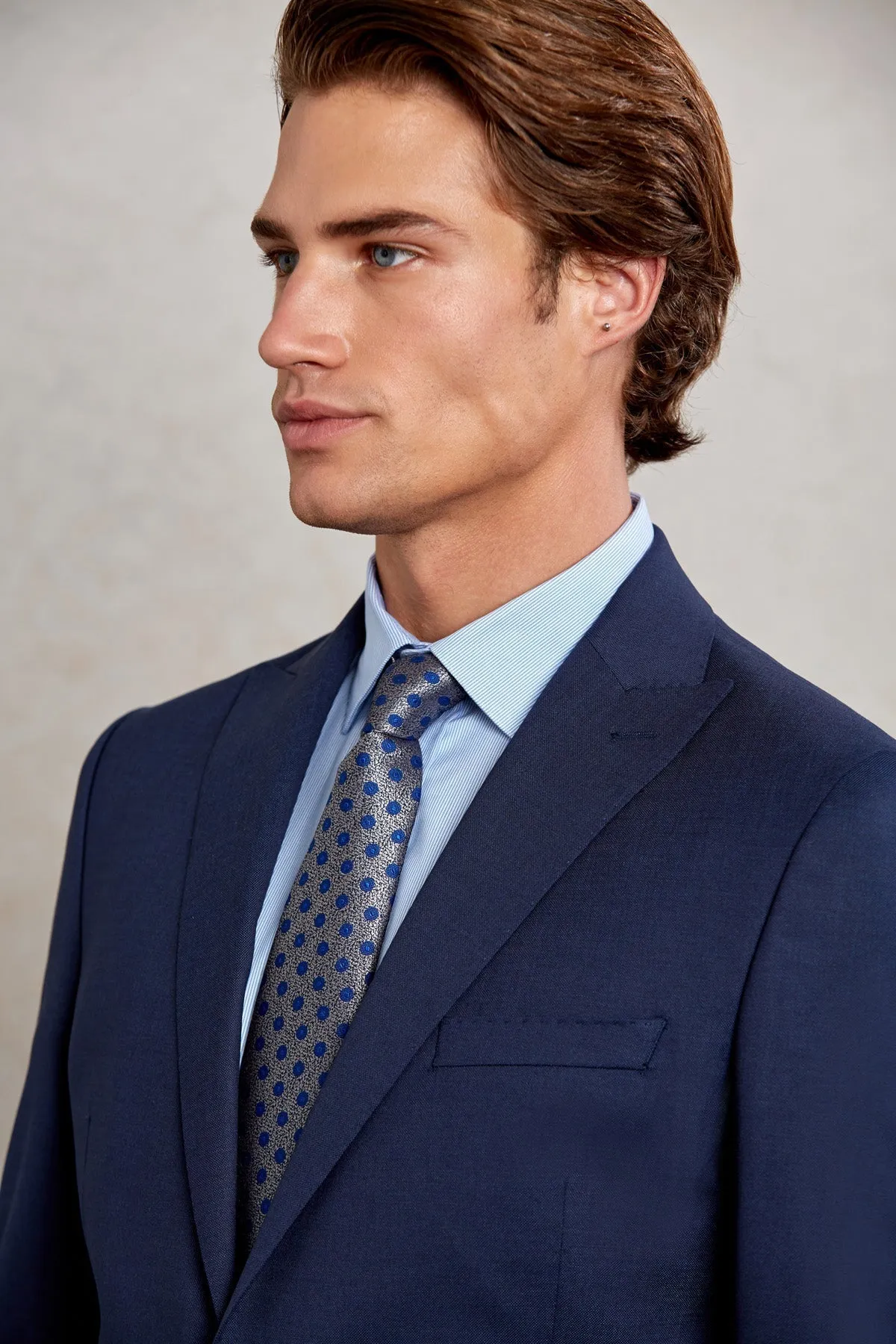Slim Fit Navy Peak Lapel Wool Blend Classic Suit