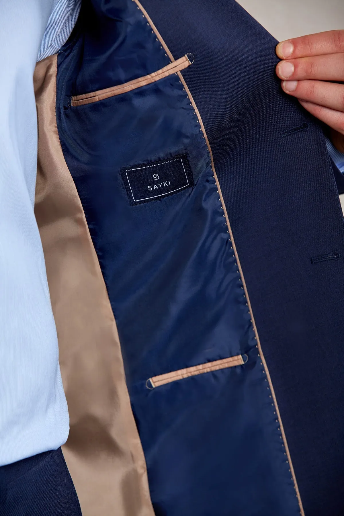 Slim Fit Navy Peak Lapel Wool Blend Classic Suit