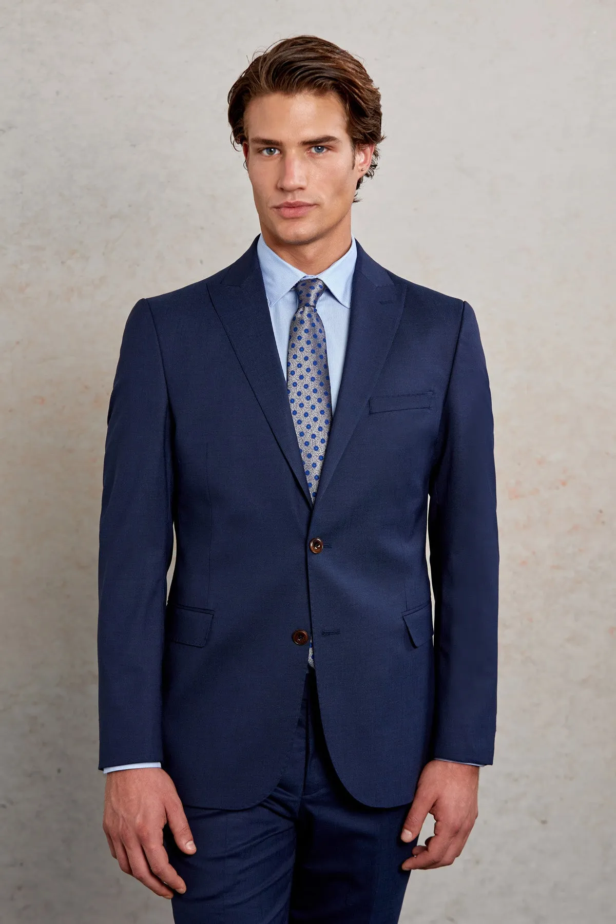 Slim Fit Navy Peak Lapel Wool Blend Classic Suit