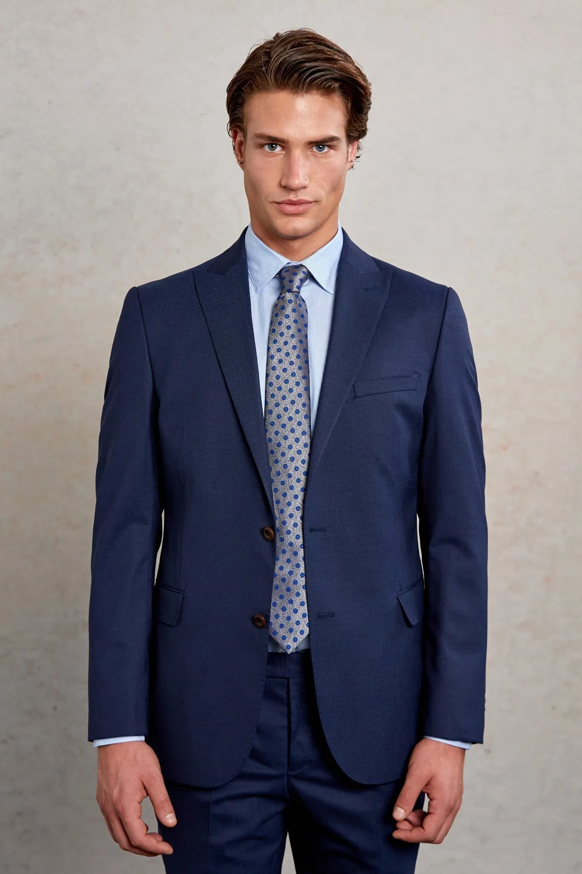 Slim Fit Navy Peak Lapel Wool Blend Classic Suit