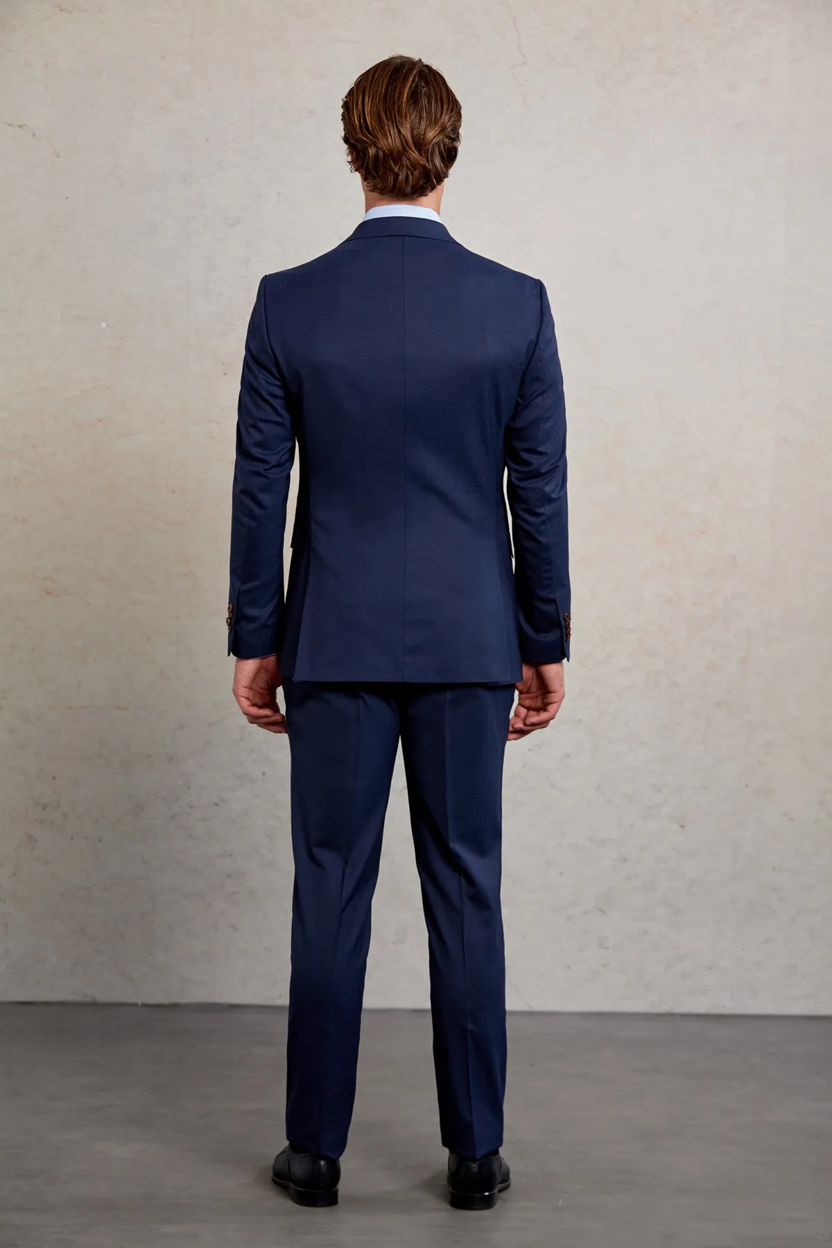 Slim Fit Navy Peak Lapel Wool Blend Classic Suit