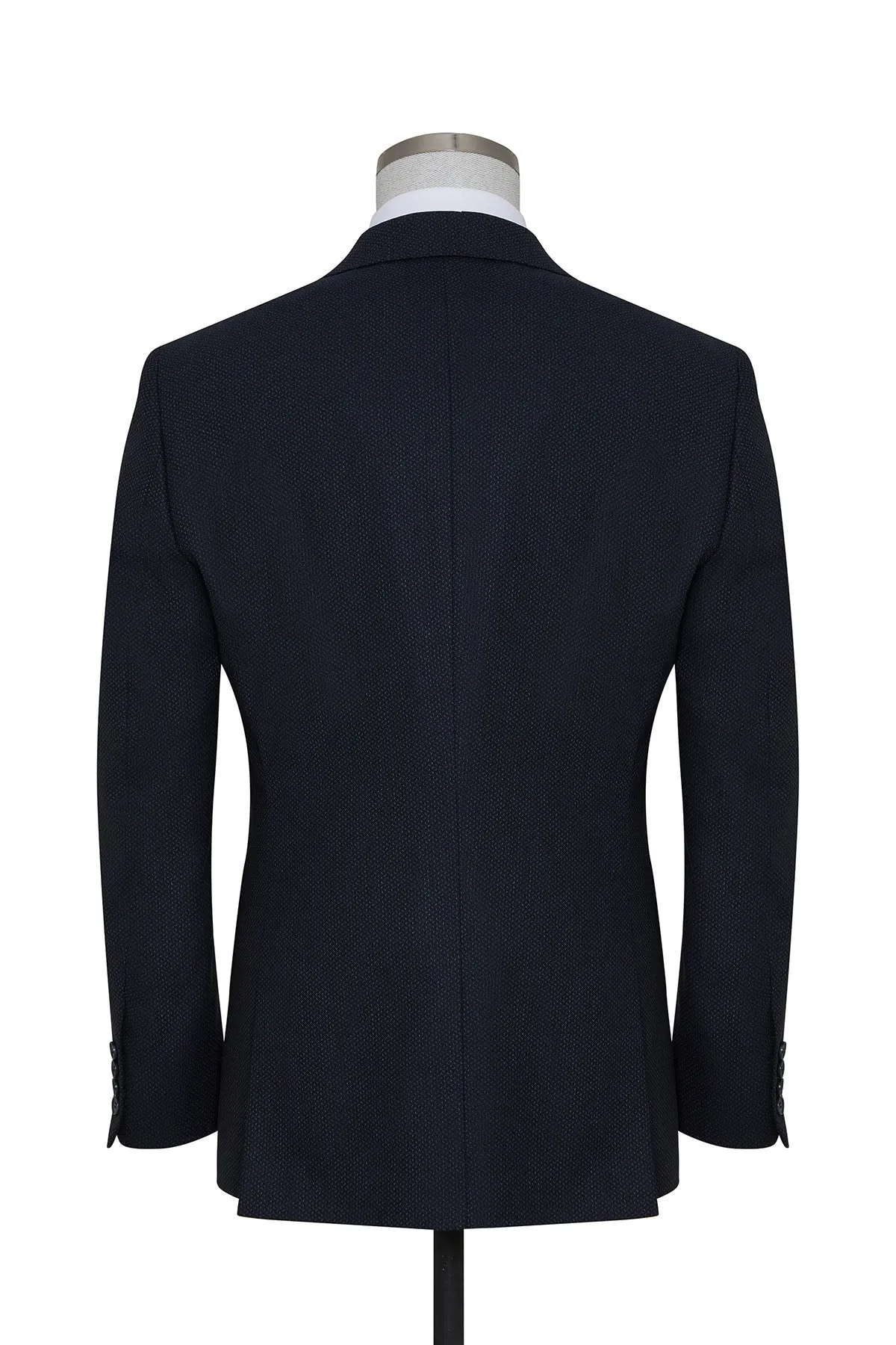 Slim Fit Notch Lapel Navy Wool Blend Casual Suit with Vest