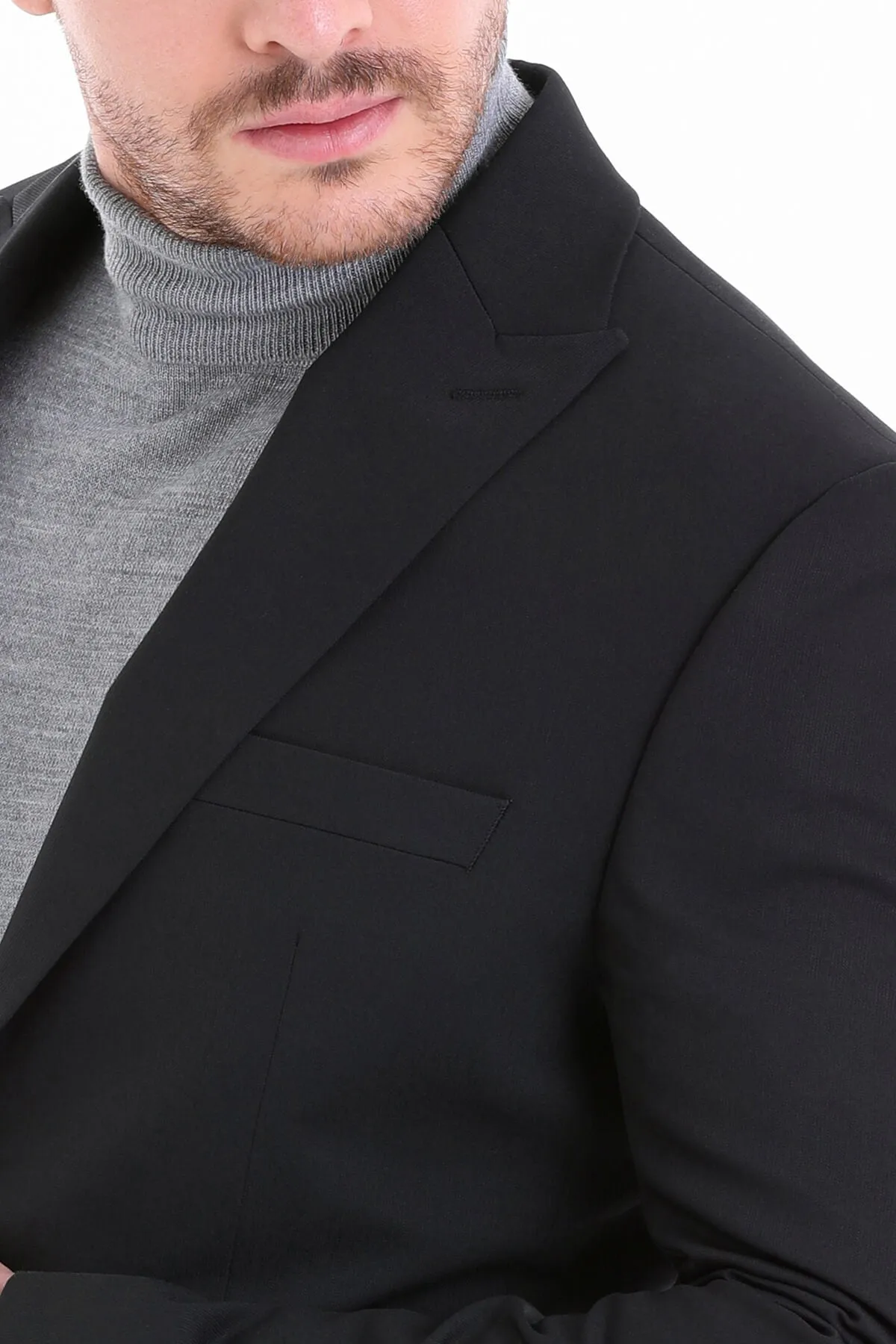 Slim Fit Peak Lapel Plain Classic Suit, Black C