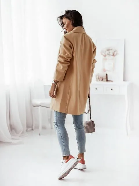 Solid Color Lapel Collar Long Sleeve Jacket Outerwear
