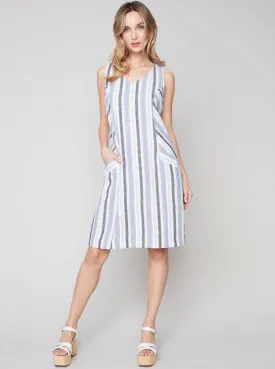 Striped Sleeveless V-Neck Linen Dress [Cerulean-C3115]