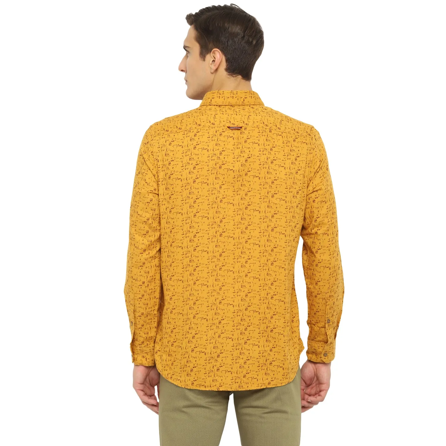 Turtle Men Yellow Cotton Printed Slim Fit Shirts