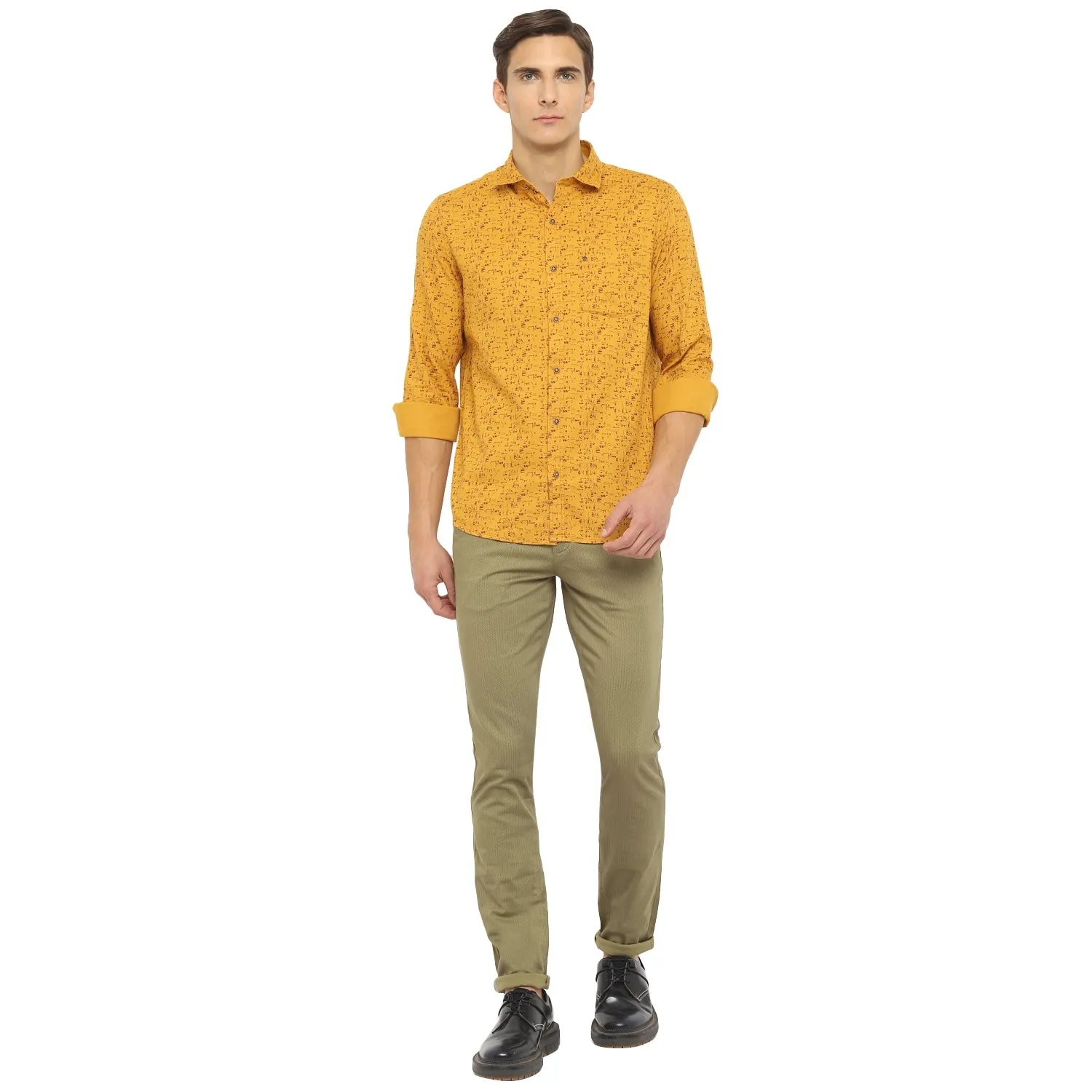 Turtle Men Yellow Cotton Printed Slim Fit Shirts