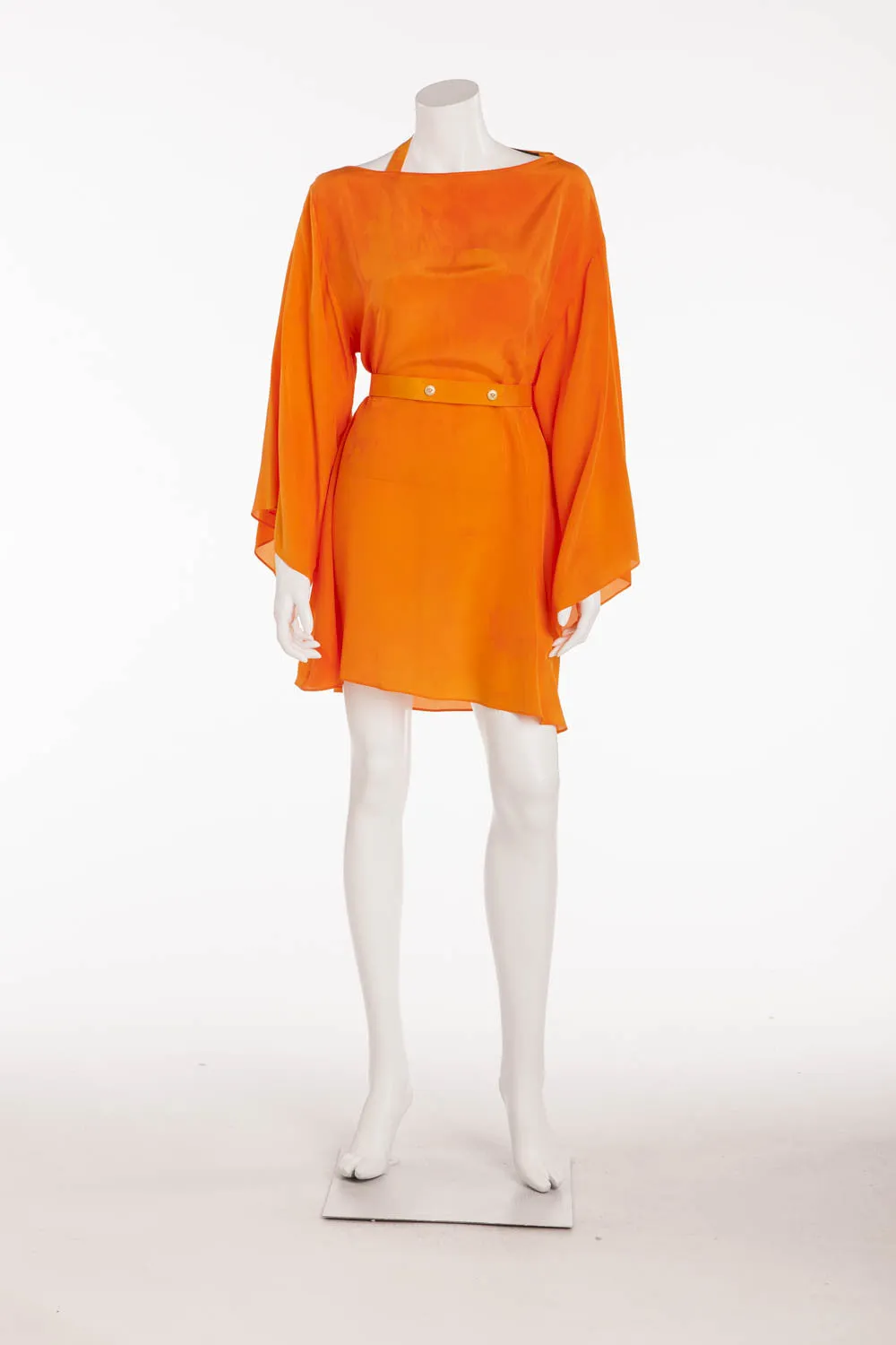 Versace - Hand Tie Dyed Medusa  Silk Long Sleeve  Short Dress with Belt - IT 42