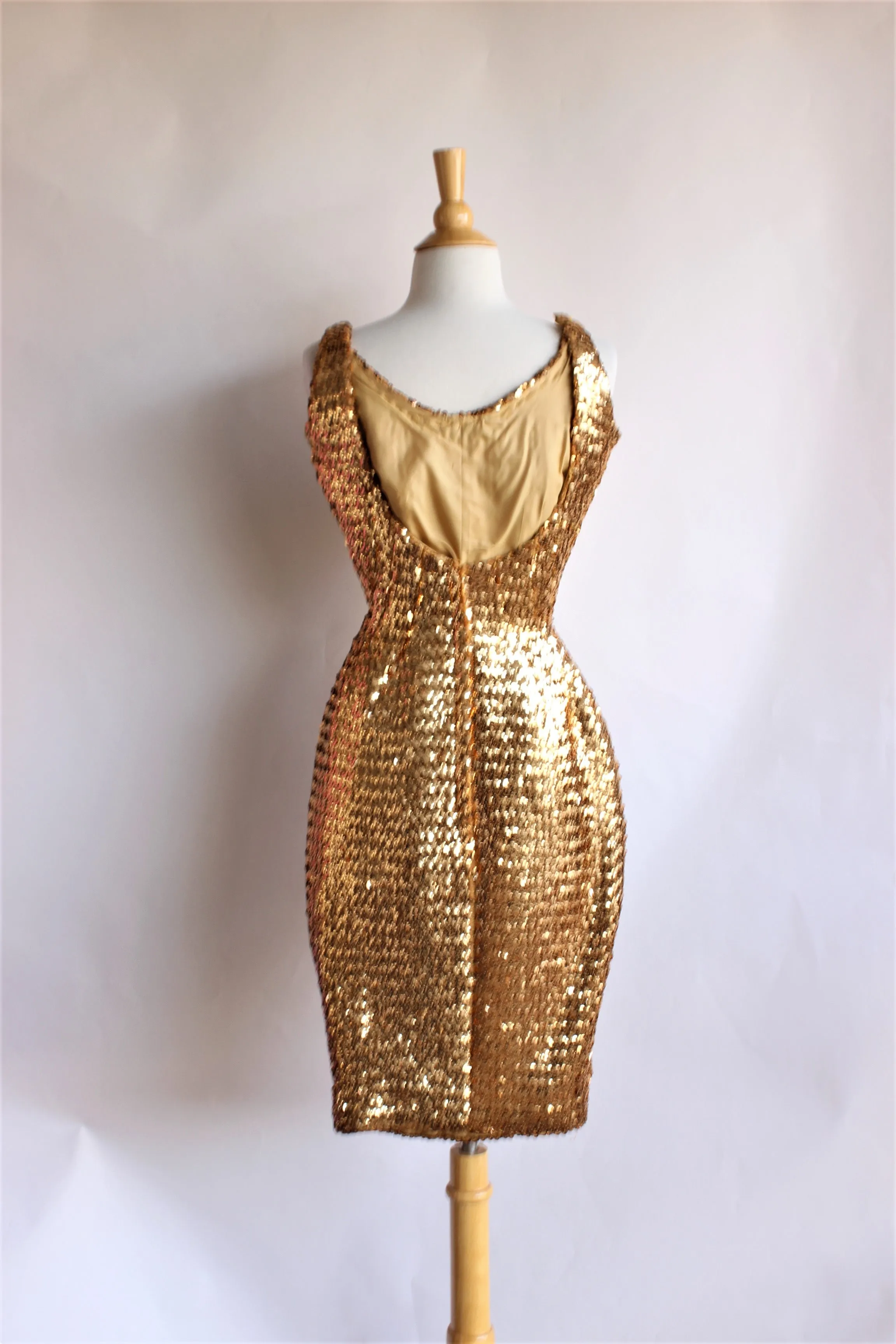 Vintage 1950s Gold Sequin Wiggle Dress
