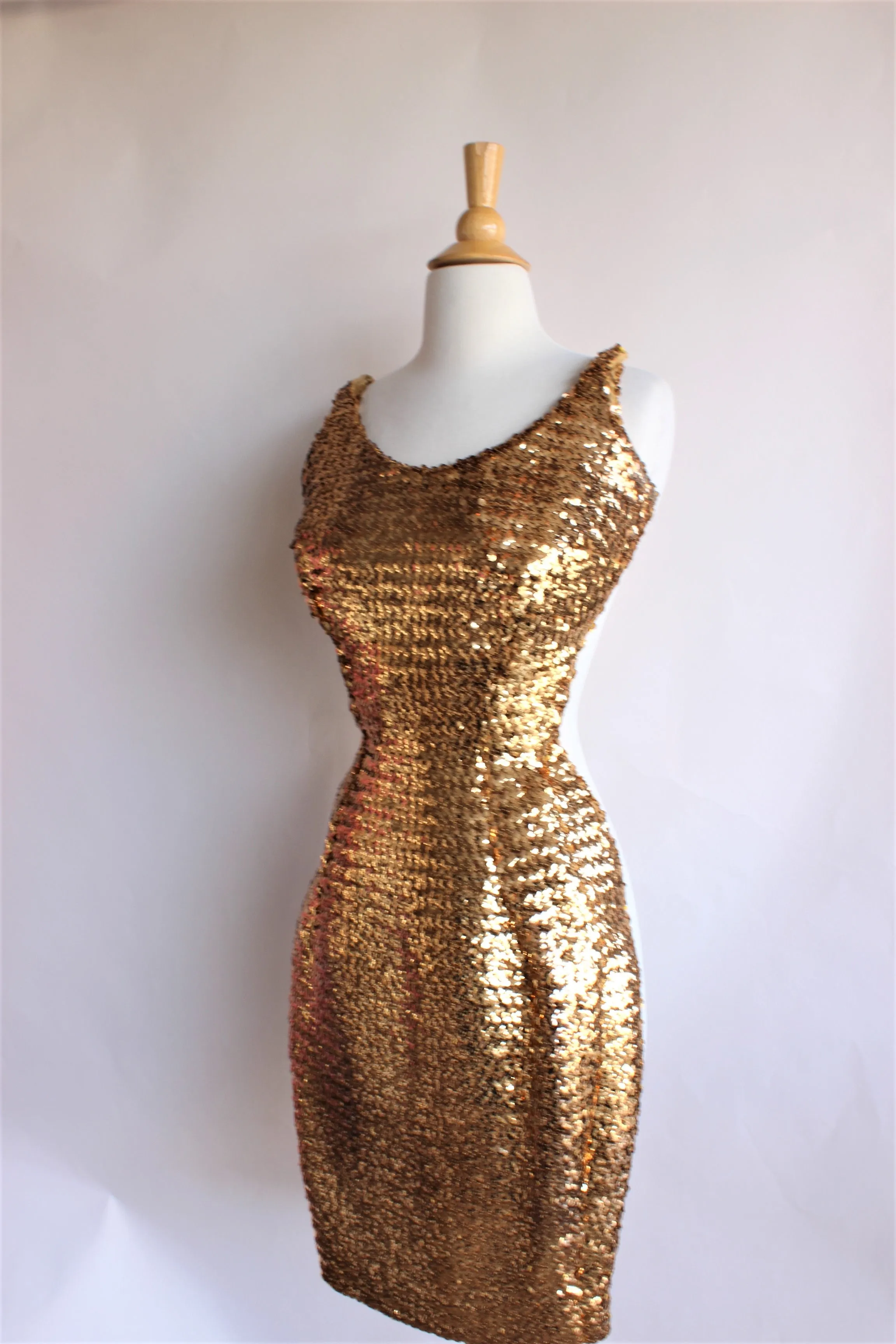 Vintage 1950s Gold Sequin Wiggle Dress