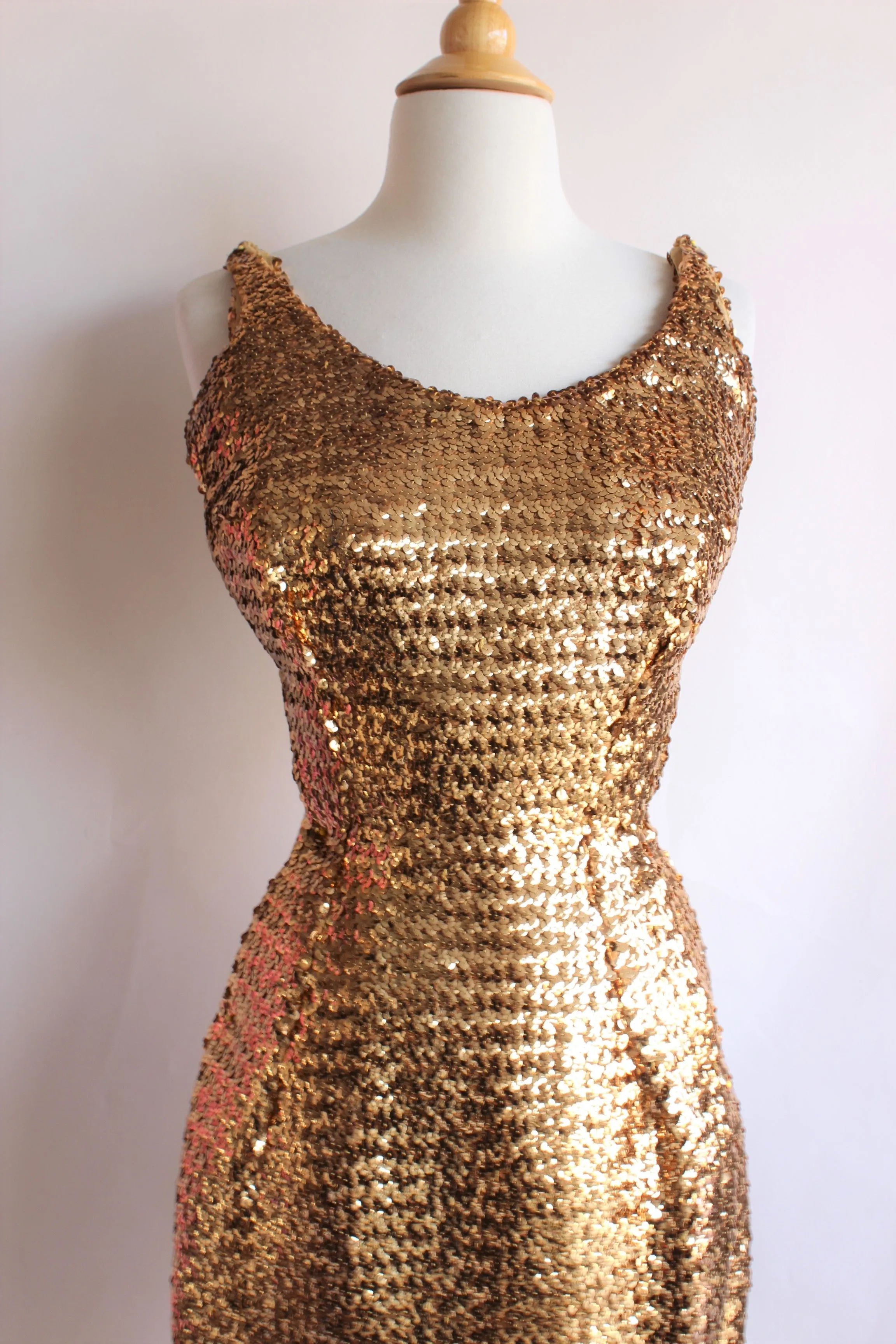 Vintage 1950s Gold Sequin Wiggle Dress