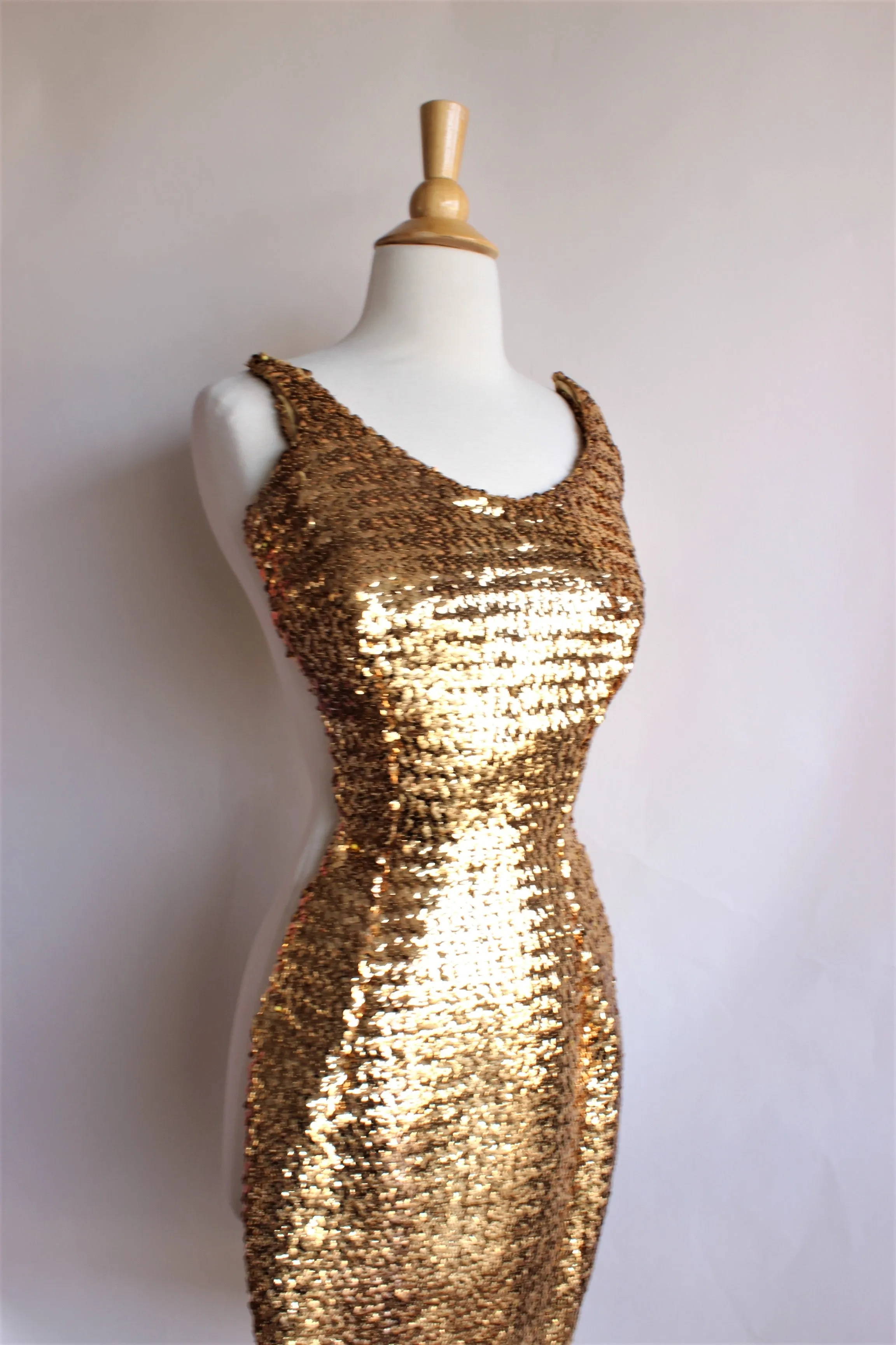 Vintage 1950s Gold Sequin Wiggle Dress