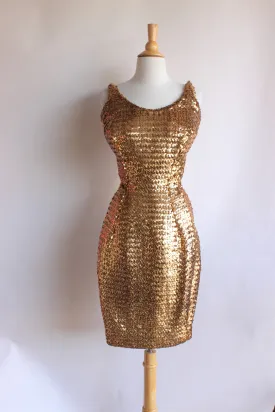 Vintage 1950s Gold Sequin Wiggle Dress