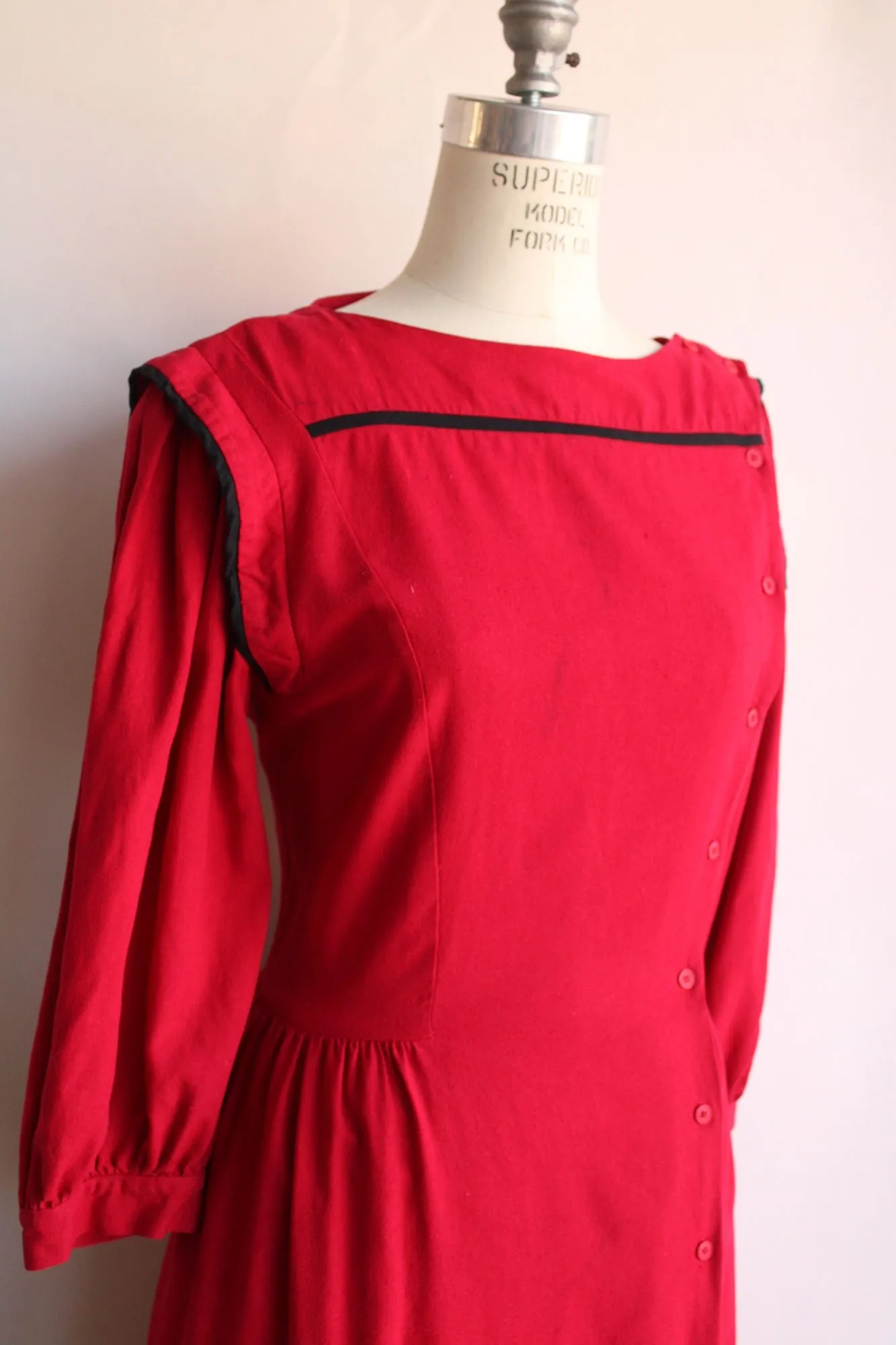 Vintage 1980s Joanie Char Red Silk Shirtwaist Dress