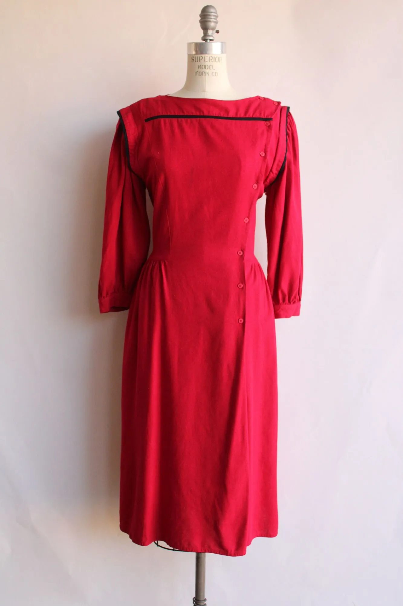Vintage 1980s Joanie Char Red Silk Shirtwaist Dress