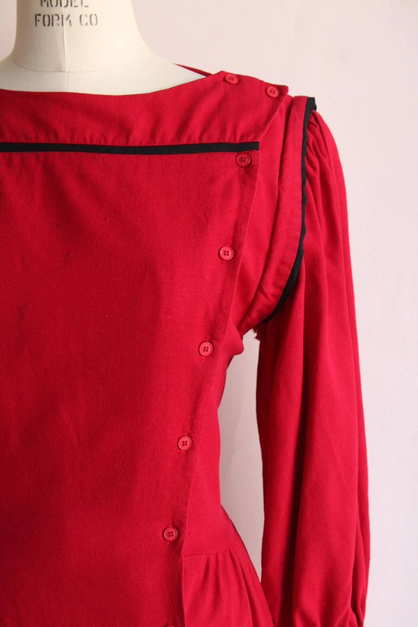 Vintage 1980s Joanie Char Red Silk Shirtwaist Dress