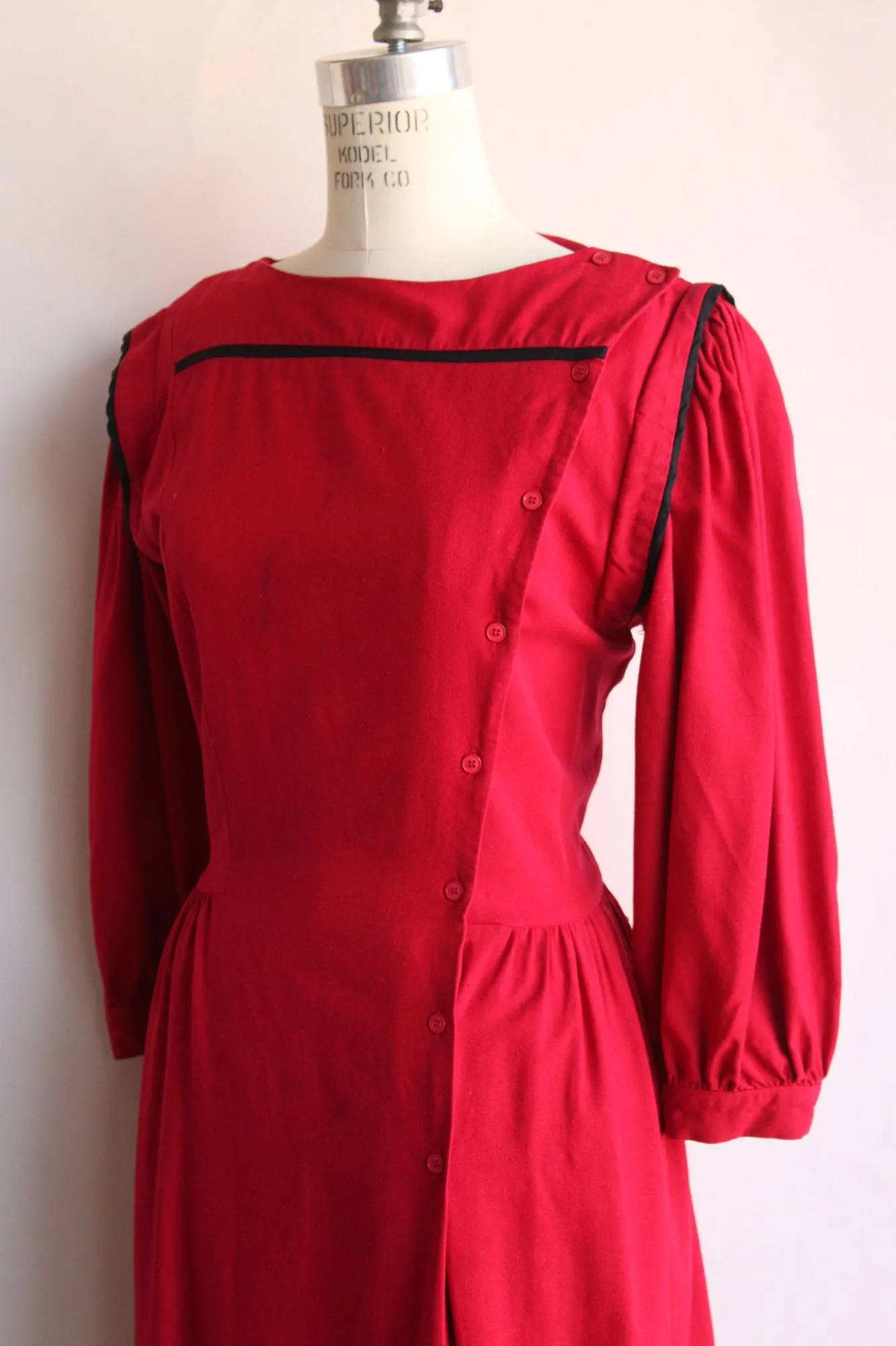 Vintage 1980s Joanie Char Red Silk Shirtwaist Dress