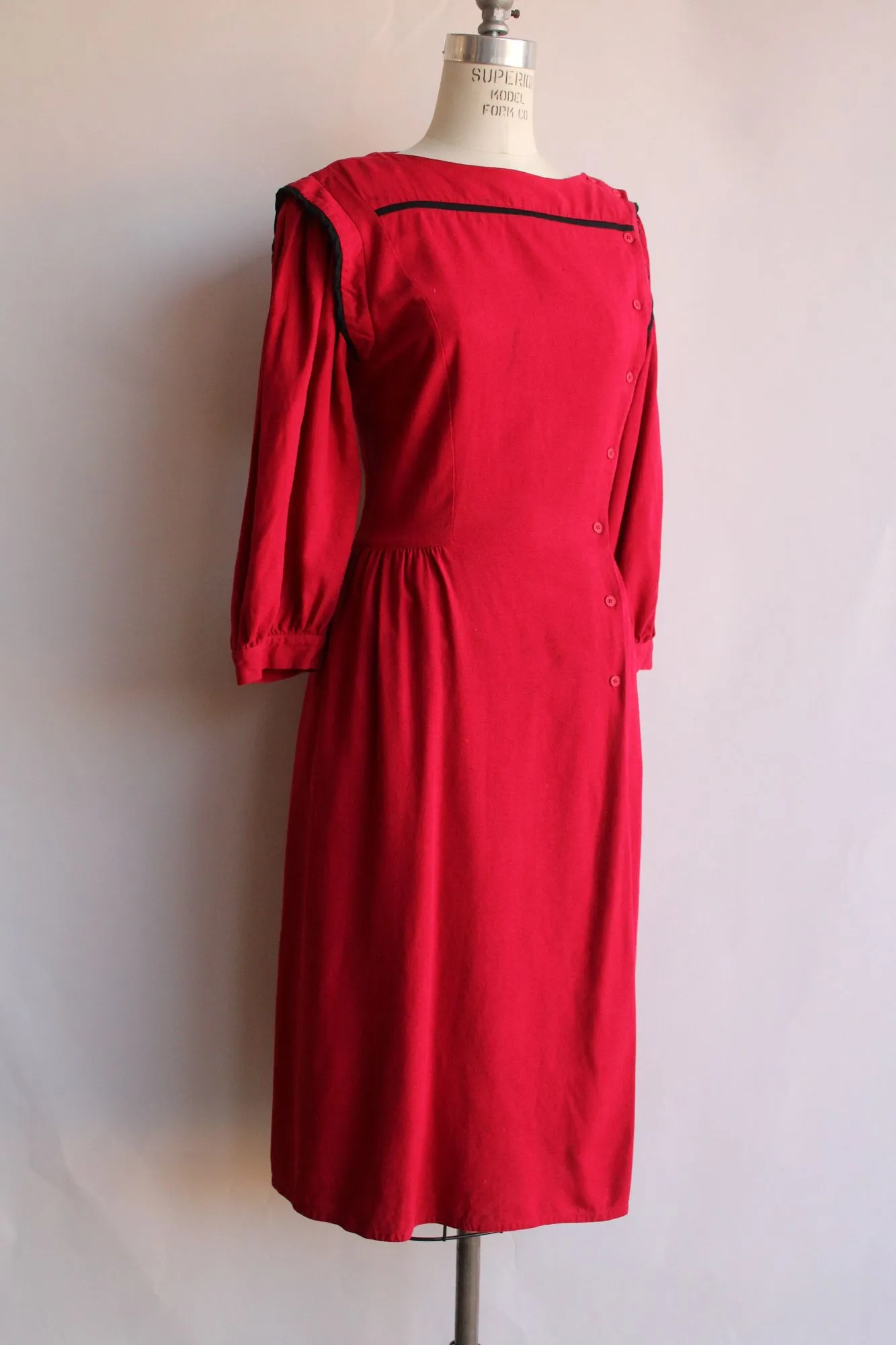 Vintage 1980s Joanie Char Red Silk Shirtwaist Dress