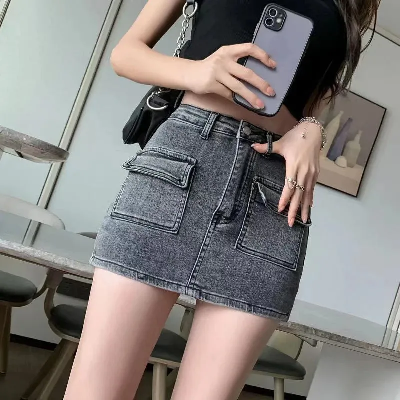 Vintage Denim Sexy Slim High Waist Wrap Hip Mini Skirts
