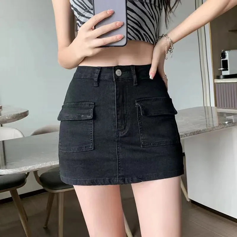 Vintage Denim Sexy Slim High Waist Wrap Hip Mini Skirts
