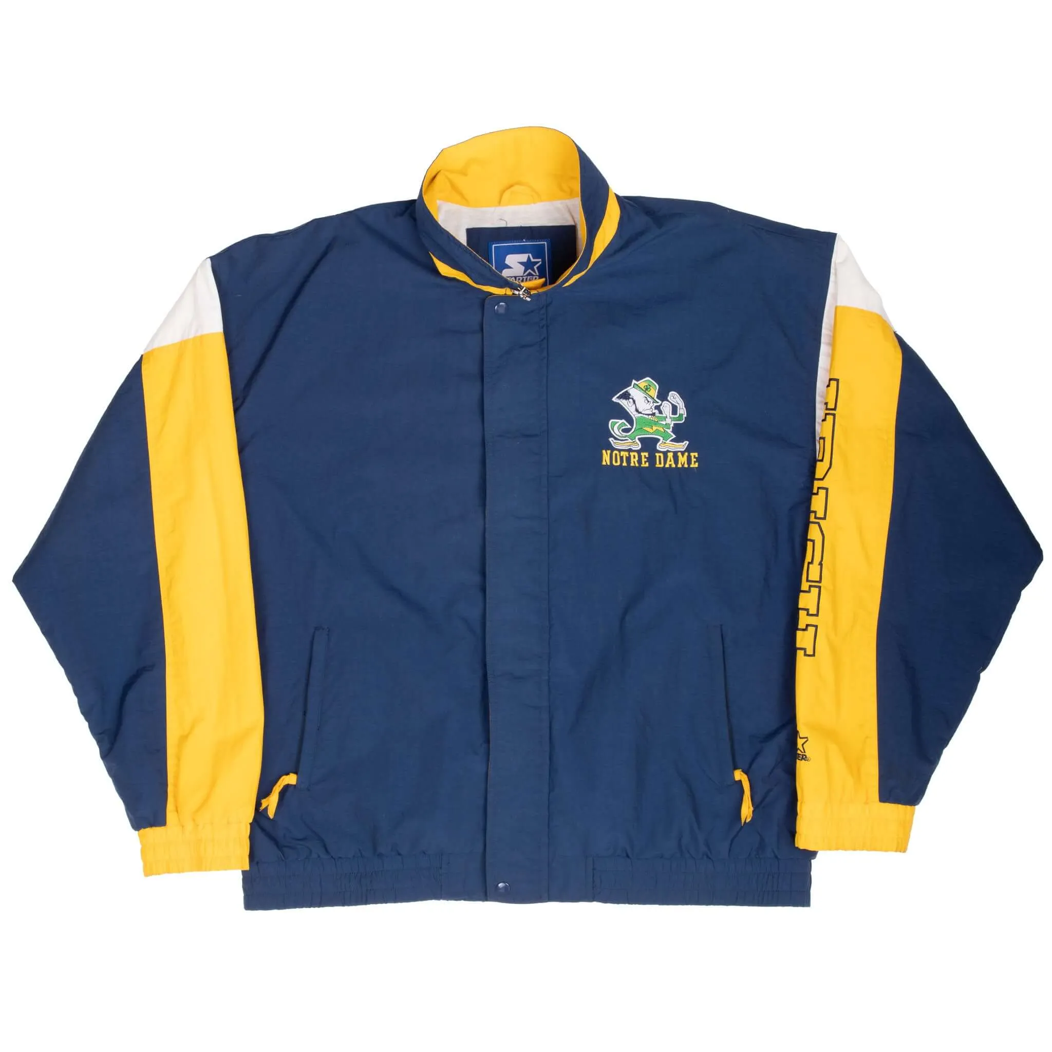 VINTAGE NCAA NOTRE DAME FIGHTING IRISH STARTER WINDBREAKER JACKET 1990S XL