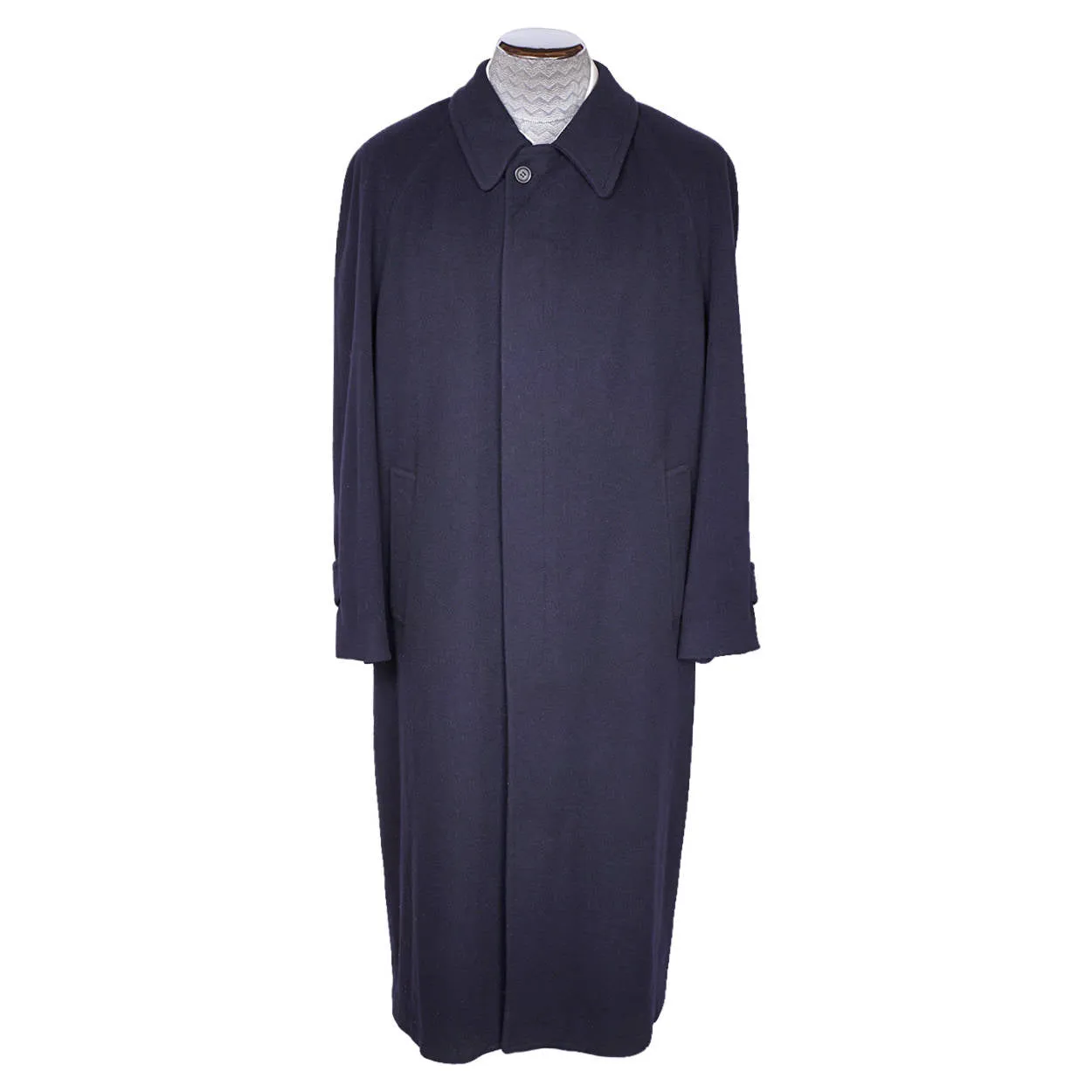 Vintage Pure Cashmere Mens Overcoat Linea Due Navy Blue Coat Large XL 46