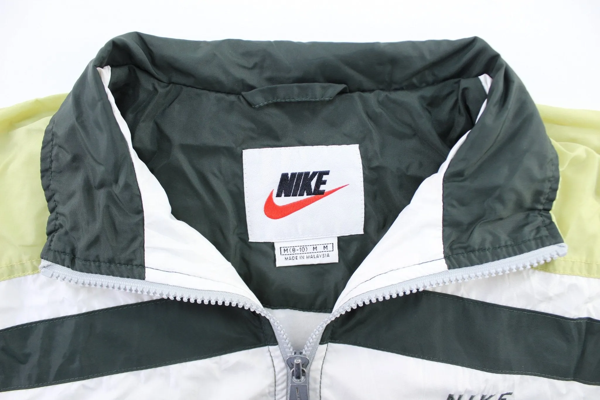 Women's 90's Nike Embroidered Logo Green & White Striped Zip Up Jacket